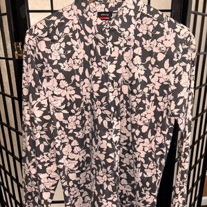 jf j.ferrar Black and White Floral Men's Shirt